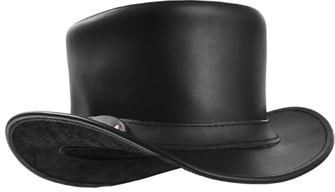 Sidewinder Top Hat for Men & Women Stylish Costume Handmade Cowhide Leather Waterproof with Shapeable Brim Headband Fashion Steampunk Black