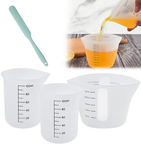 Misurini in silicone,Misurino in Silicone,con Scala Trasparente,Bicchiere in Silicone,Silicone Misurini Graduati,Misurini in Resina Epossidica,Misurini per Resina Epossidica,per Cucina,100/250ml,3pcs