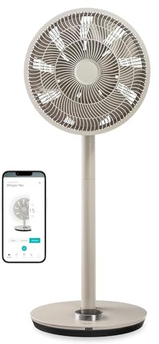 Duux Whisper Flex Smart Standventilator - Steuerung per Fernbedienung & Smartphone - Höhenverstellbar 51-88cm - Leiser Ventilator mit Nachtmodus und Timer - Energieeffizient, Ohne Akku - Greige