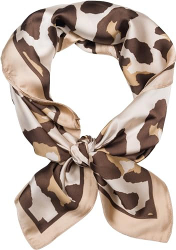 styleBREAKER Halstuch mit Leoparden Animal Print Muster | Vierecktuch mit farbigem Rand | seidig weich und vielseitig tragbar | 70 x 70 cm | Kopftuch Bandana Damen Accessoire, Farbe:Beige-Braun