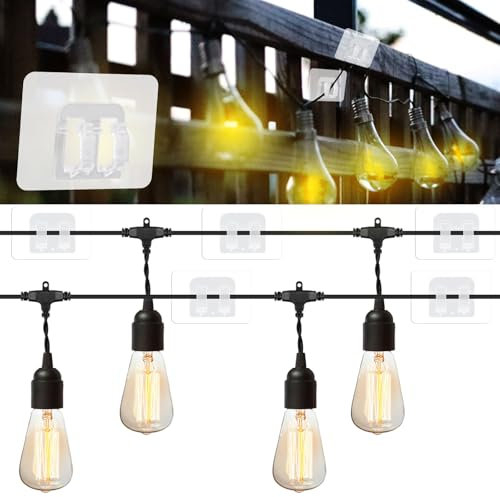 NQEUEPN 100 Pièces Pinces pour Guirlandes d'Extérieur, Pinces pour Câbles d'Extérieur Résistantes avec Bande Adhésive Étanche Pinces pour Lumières de Noël, Aucun Perçage Requis (Transparent)