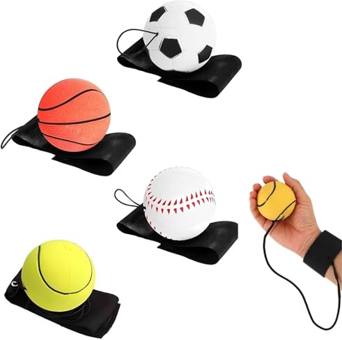 SHSHbuy Pelota de Retorno de Muñeca,4 Piezas Pelotas Elásticas para la Muñeca Pelotas,Pelota De Goma con Correa para La Muñeca para Niños y Adultos