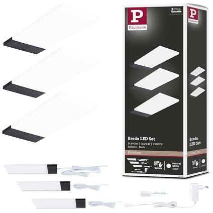 Paulmann 92124 LED sous-meubles Bredo avec capteur de proximité kit de 3 4000 K 2,5W 80x190 mm 180lm Noir luminaire en saillie pour meuble