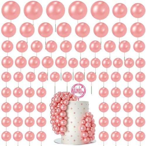 NACHLYNN 80 Pcs Cake Balls Decorations Mini Balloon Cake Topper Balls Foam Cupcake Toppers Balls for Cake Decorating Birthday Parties Weddings Anniversary (Rose Red)