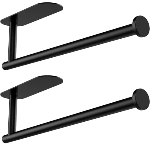 Gewtur Portarrollos Cocina, Portarrollos Papel Cocina Pared, Soporte Rollo Cocina Pared Acero Inoxidable, Adhesivo Porta Rollos Papel de Cocina Porta Rollo para Baños y Cocinas, Negro, 2 Piezas