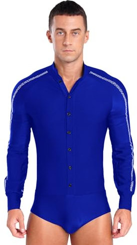 Jhaoyu Herren Latein Hemd Langarm Hemdbody Trikot Männer Samba Rumba Oberteil Bodysuit Standard Tanz Kostüm Party Tanzkleidung Blau XL