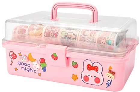 Aufbewahrungsbox Für Papierwaren, Werkzeugkiste Für Papierwaren | Rosa Tragbare Werkzeugkiste, Verwaltete Aufbewahrungsbox – Mehrschichtige Medizinbox, Transparenter Multifunktions-Aufbewahrungsorgani