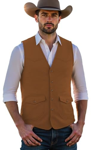 Solovedress Gilet en daim pour homme - Coupe droite - Style vintage - En cuir synthétique souple - Gilet de cowboy occidental