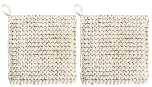 Crocheted Pot Holders, 2Pcs 7.5 x 7.5 Inch Square Cotton Woven Coasters Heat Resistant Place Mats for Kitchen Cooking, Baking, Drinking