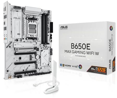 ASUS B650E MAX Gaming WiFi W – AMD B650 AM5 ATX Motherboard, White PCB, DDR5, PCIe 5.0, 3X M.2, Wi-Fi 6E, 2.5Gb LAN, USB 10Gbps Type-C, DisplayPort, HDMI™, BIOS Flashback™, Aura Sync, Advanced AI PC