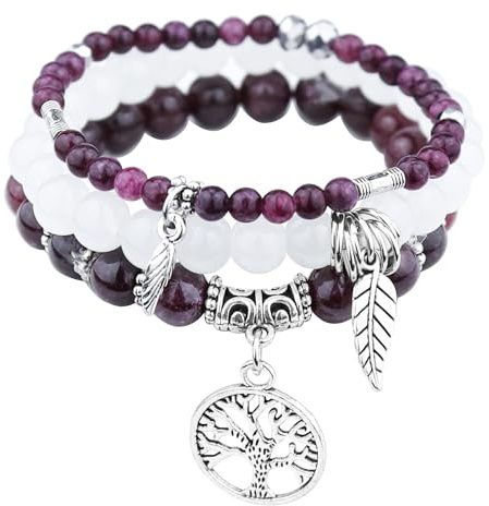 JUZICHEN 3 stycken boho armband set kvinnor kvinnor, yoga armband 17–24 cm, natursten armband med livets trädhänge, sommar färgglada armband för kvinnor, Große, Rostfritt stål, Rostfritt stål
