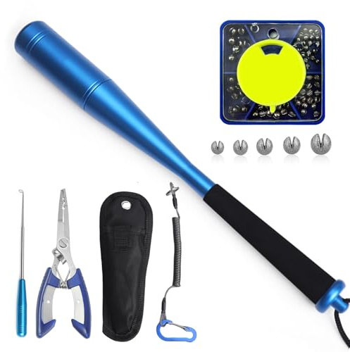 Whemyreat 4 Sets Fishing Fischtöter,24.8cm Aluminium Fisch Totschläger mit Rutschsicherer Griff,Hakenlöser Fishing Bleischrot Angelzange Für Anfänger Outdoor Karpfen Forellenangeln