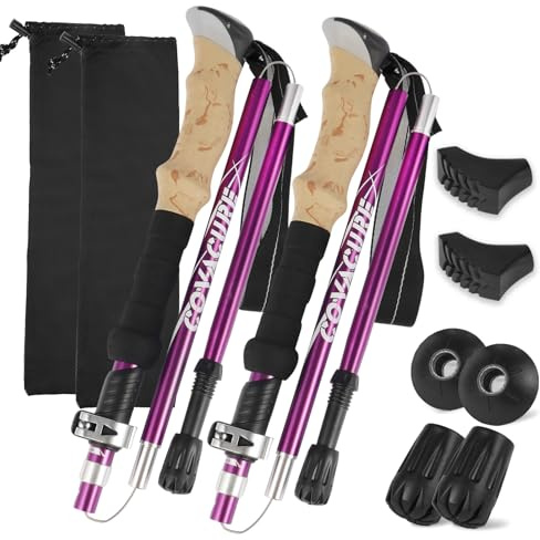 COVACURE Hiking Poles - Aluminum Alloy 7075 Trekking Poles Collapsible with Telescopic,Lightweight & Foldable Collapsible Hiking Gear for Climbing, Hiking, Men and Women (Purple Short (100-120cm)