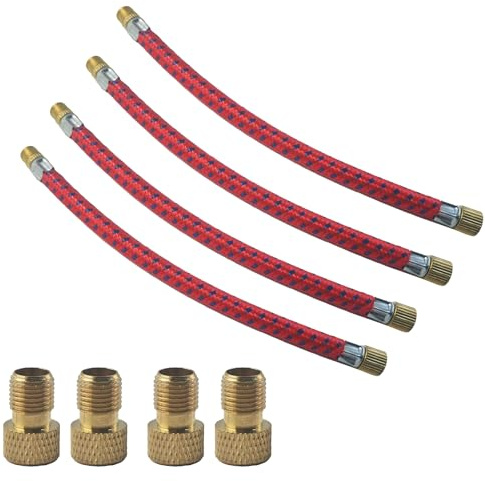 bociloy 4Pcs Air Pump Extension Hose with Brass Valve Adapter for Bike Inflator, High Pressure Schrader Valve Adapter Tube for Mountain Road Bicycle MTB, Flexible Pump Connector