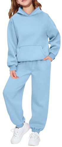 Tuta Completa Bambine Ragazze Invernale in Cotone Misto 2-14 Anni 2 Pezzi Completo con Felpa con Cappuccio e Pantaloni Tute da Ginnastica Bambini Ragazzi Caldo Elegante per Sportivo,azzurro,130