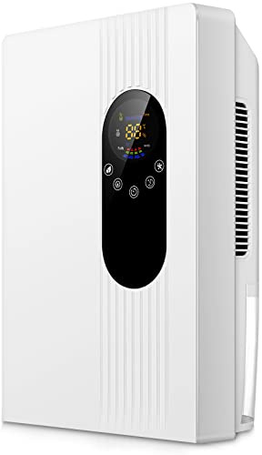 Deshumidificateur d air Electrique 2.2L Anti Moisissure, Éco Déshumidificateurs Maison Portable Silencieux avec Télécommande Dégivrage Arrêt Automatique, 24H Minuteur/Purification/Mode sommeil