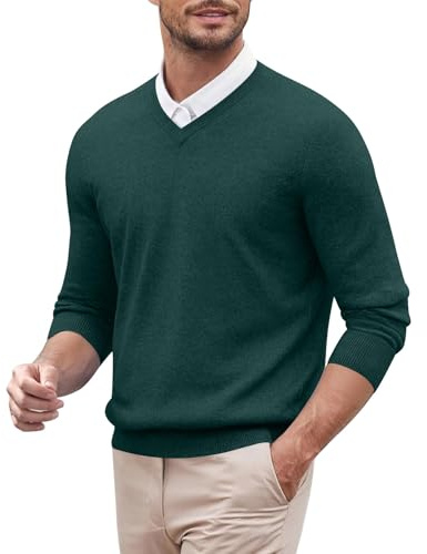 Jersey de punto para hombre, cuello de pico, monocolor, manga larga, jersey de invierno, sudadera de trabajo, suéter de negocios, tiempo libre, cachemira, jersey de punto, verde, XXL