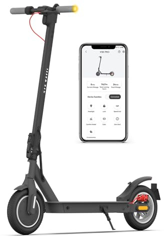 Electric Scooter, V30 Pro Electric Scooters Adult, 10”Solid Tires, MAX 32km Range with 4 Speed Mode, Foldable Electric Scooters with APP, E-Scooters with Double Braking System for Adults and Teens