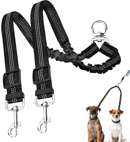 Double Ended Lead for Dogs, No Tangle Dual Dog Lead for Walking Two Dogs, 360°Tangle-Free Design, Adjustable Shock Absorbing Double Clip Lead for Dog