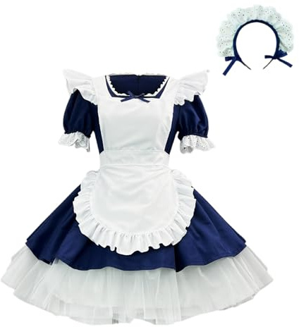 Generisk långärmad cosplay klänning för kvinnor, marinblå, L