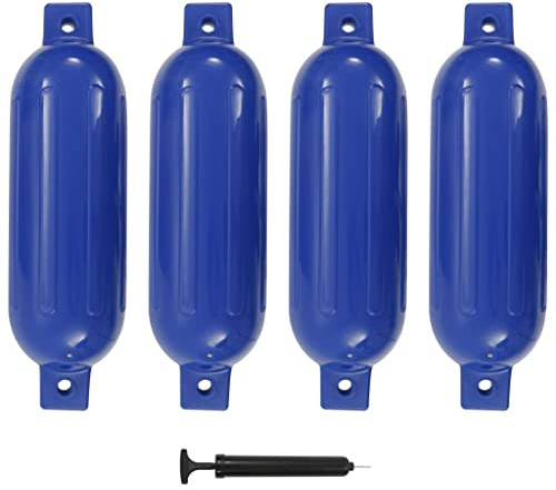 Kaloriko Båtfender 4 stycken blå 51 x 14 cm PVC med pump för båt, yacht, gummibåt, segelbåt, motorbåt, kajak, jetski, båttillbehör, fasthållning och säkring vid bryggan