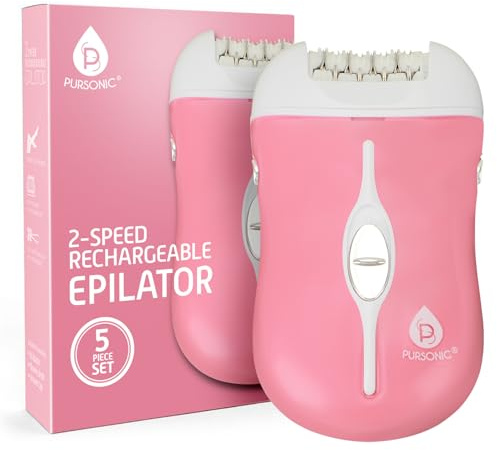 Pursonic Fe120P Cordless Epilator with 40 Tweezers - Rechargeable 2 Speed Epilators Hair Removal for Women - Compact Hair Removal Device for Arms, Legs, Underarms & Bikini Area (Pink)
