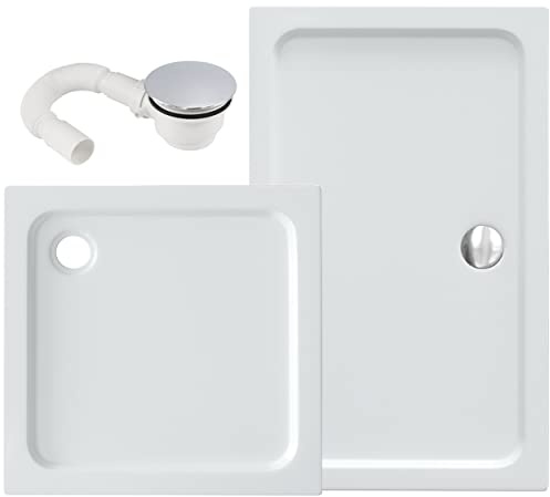 VILSTEIN® Duschwanne Sanitäracryl [80x100cm] - Stilvolle Duschtasse - Duschwanne Komplettset mit Siphon optional - 5cm flaches Duschbecken mit Gefälle & Glasfaserverstärkung - Hochglanz Weiß