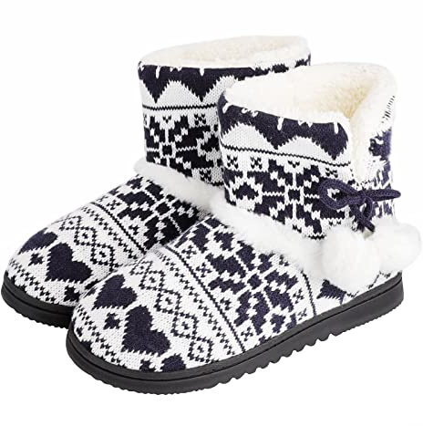 AONEGOLD® Pantofole da Donna Uomo Invernali a Maglia Calde Peluche Memory Foam Stivaletto Comode Morbido Antiscivolo Pantofole da Casa(Blu,Taglia 37-38)