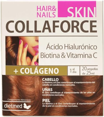 Dietmed | Collaforce Skin Hair & Nails - 20 X 25 ml Ampollas | Colágeno | Con Ácido Hialurónico, Biotina y Vitamina C | 1 al día