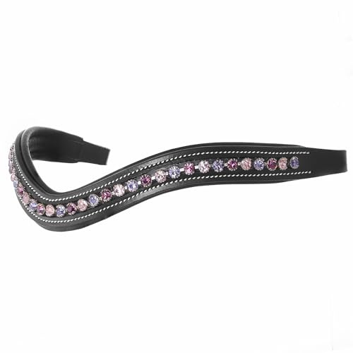 Exion Curved Crystal Browband for Horses – Soft Padded Bling English Bridle Brow Band | Dressage, Show, Jumping | Black, Brown | Fuchsia, Light Rose, Tanzanite Crystal Browband For Horses
