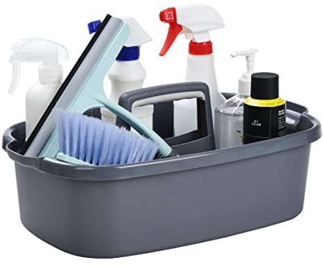 ALINK Cleaning Caddy with Handle, Large Plastic Shower Caddy Basket Organizer for Car, Dorm, Bathroom, Garden, Kitchen, Cleaning Supplies – Gray