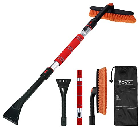FOVAL 47.2 Extendable Snow Brush and Wider Ice Scraper (4.73 Width) with 360° Pivoting Brush Head, Snow Removal Tool Car Brush with Comfortable Foam Grip for Car Windshield, Trucks, SUVs