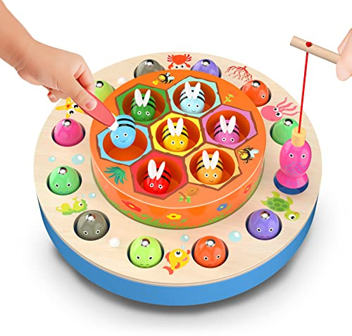 Uping Juegos Montessori Juguete de Madera Juego de Pesca Magnética Juegos Niños 3 Años y Más Juguetes Niños Educativos Regalo Niños Niñas