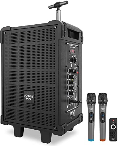 Pyle 8'' Portable Wireless Bluetooth Speaker System - Built-in Rechargeable Battery, Wireless Microphone, USB/Micro SD/FM - 350 Watt - FM Radio with Digital LED Display, PWMA899A