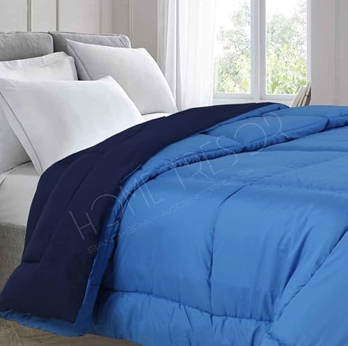 Home Tresor - Trapunta Letto Singolo Invernale Pesante 350 gr/mq Tinta Unita Bicolore, Piumone Una Piazza Colorato Reversibile Double Face Ampia Misura Cm. 180x260 (Avio/Blu)