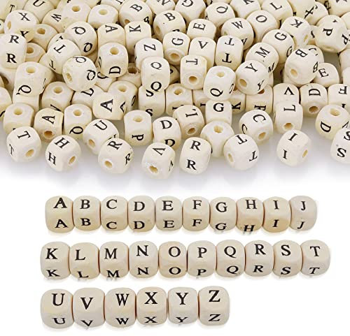260 Stück Holzbuchstaben Perlen, 10 mm A bis Z Holz Buchstabenperlen zum Auffädeln Würfel Holzperlen Alphabet Beads, Buchstaben Würfelperlen für Armbänder Halsketten Schmuck DIY Herstellung