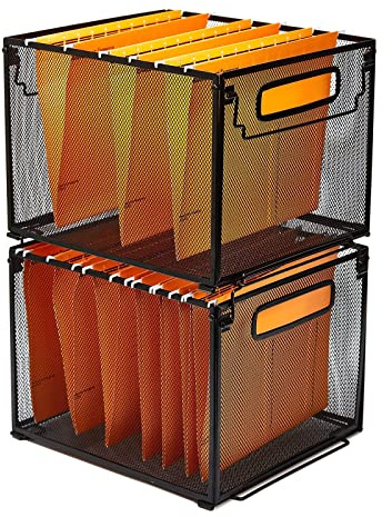 SETTFRFE 2 Pack File Organizer,Metal File Crates for Hanging Folders,Hanging Folder Organizer,Letter Size, Black