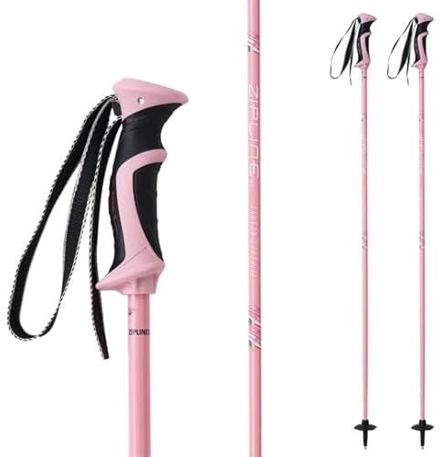 Zipline Lollipop 14.0 Graphite Carbon Composite Ski Poles – Lightweight Ergonomic Grip, Vibration Dampening, Groomers and Freestyle. Choice of Skiers (Rose Pink, 44 in./112 cm)