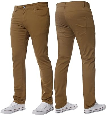 BRAND KRUZE Mens Stretch Slim Fit Chino Trousers Casual Work Jeans Pants KZ104 TAN 34W / 32L