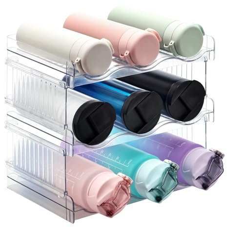 ACEROMT Stapelbarer Flaschenhalter für Kühlschrank, Schrank, Vorratskammer - Wasserflaschenhalter für Küchenschränke Arbeitsplatte Kühlschrank, 3 Stück 9 Flaschen