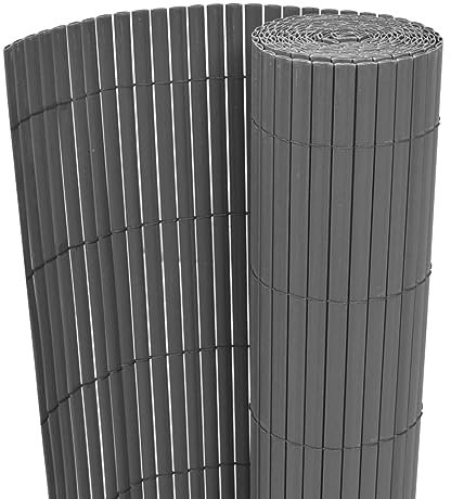 heybb Recinzione da Giardino a Doppio Lato in PVC 90x300 cm Grigia,Canniccio Recinzione recinto Balcone frangivento