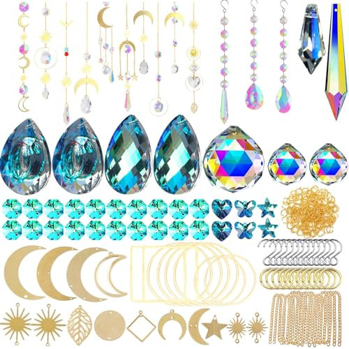 VEEKAY 355 Pièces Kits de Fabrication de Attrape-Soleil,DIY Cristal Suncatchers,Pendentif Cristal à Suspendre Attrape-Lumière,pour décoration de fenêtre,décoration de jardin,avec crochet de suspension