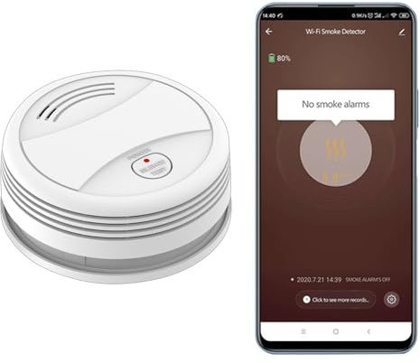 XNY Wi-FI Détecteur de Fumée avec Batterie Remplaçable, Détecteur d'Incendie Intelligent, Compatible avec Tuya et Smart Life APP, Certifié EN14604, 1 Pièces