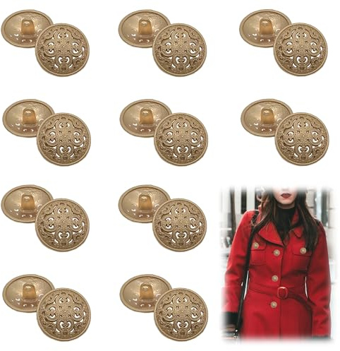 XCSJ 20 stycken knappar metall vintage tillverkad av zinklegering, runda metallknappar 20 mm dekorativa knappar för att sy på rock, kavaj, skjorta, jacka, uniform (djup guld)