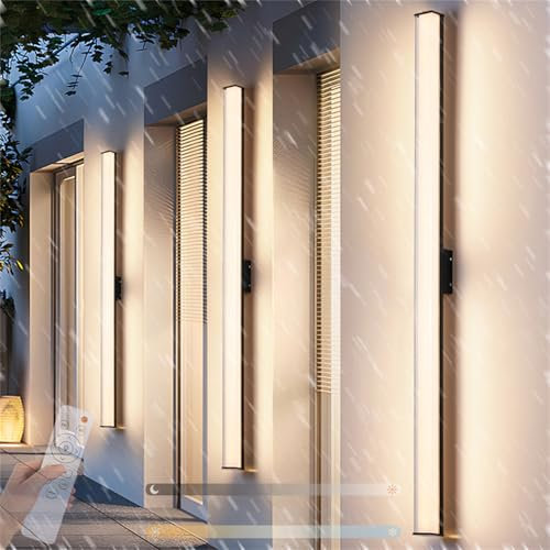 TZSMUM Dimmbar Wandlampe mit Fernbedienung Außen Lang Moderne LED Wasserdicht IP65 Wandleuchte Wohnzimmer Wandbeleuchtung Aluminium Acryl Außenlampe Für Flur Haustür Terrassenlampen (90CM)