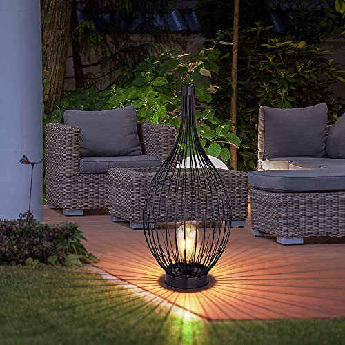 Solarleuchte Stehlampe Beistellleuchte Außenleuchte Terrassenlampe Balkon, IP44 Akku Metallstäbe gebogen schwarz Amber, 1x LED warmweiß, DxH 25x57 cm