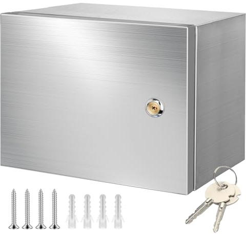 CHENGPI Scatola Elettrica da Esterno in Acciaio Inox 304 con 1 * Interruttore Differenziale 2P 32A Presa Europea 250V/16A e Protezione da Sovratensione, Cassetta Elettrica Esterna con Serratura