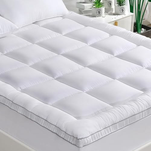 GRT sobrecolchón 135x190 cm, con Superficie de Fibra de bambú y Relleno Alternativo de Copos 3D. Este Topper es Transpirable, Ultra Suave y silencioso