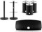 Swan Townhouse Black Bread Bin, Tea, Coffee, Sugar Canisters, Mug Tree & Towel Pole. Contemporary Matching Kitchen Storage Set of 6
