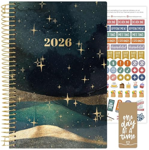 bloom daily planners 2026 Planner (January - December) Calendar Year Organizer - 5.5” x 8.25” - Weekly & Monthly Agenda Book with Stickers & Bookmark - Celestial Skies